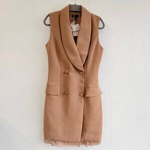 Caramel Brown Sleeveless Longline Blazer Vest Dress